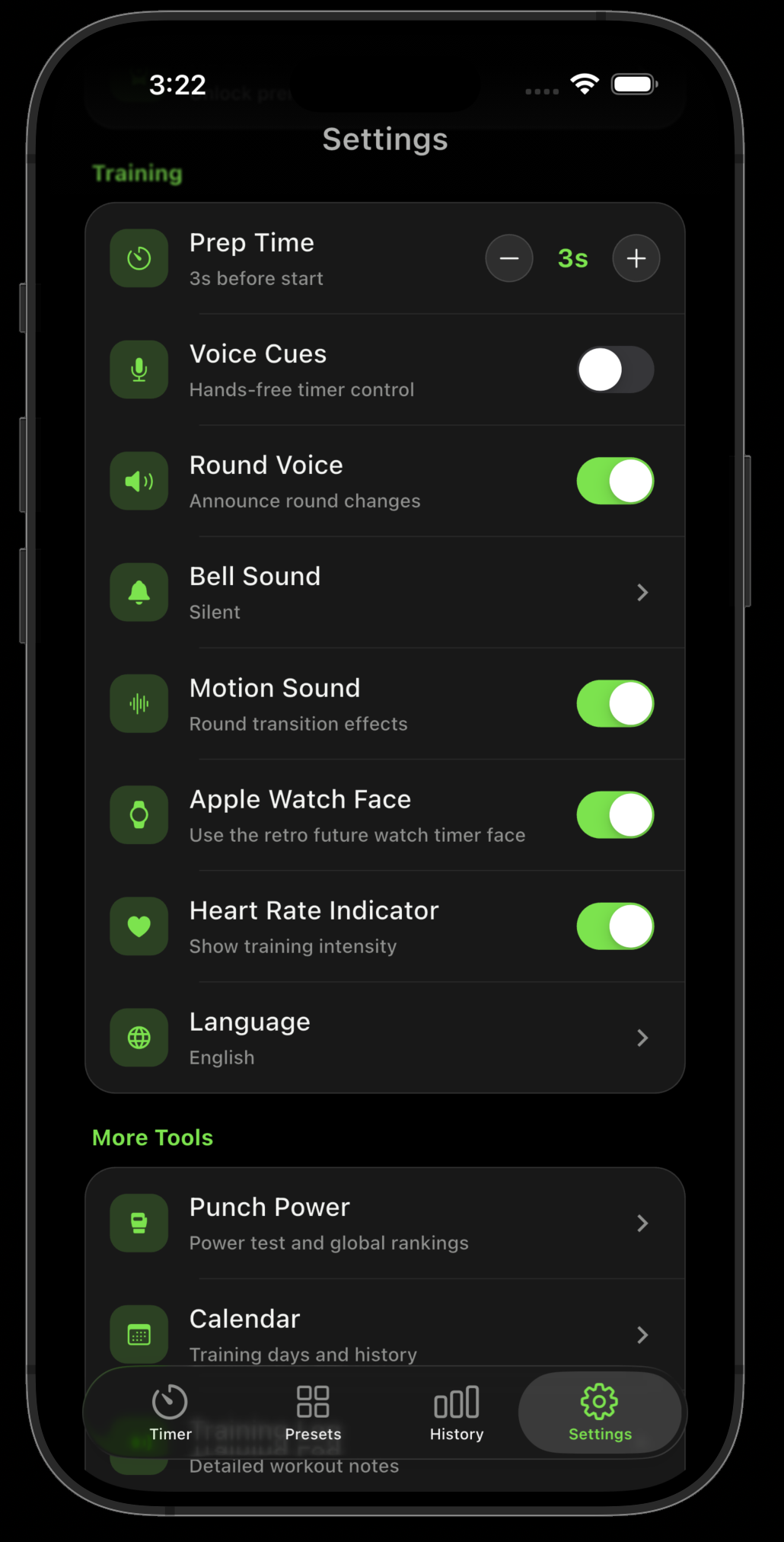 RoundFlow settings screen
